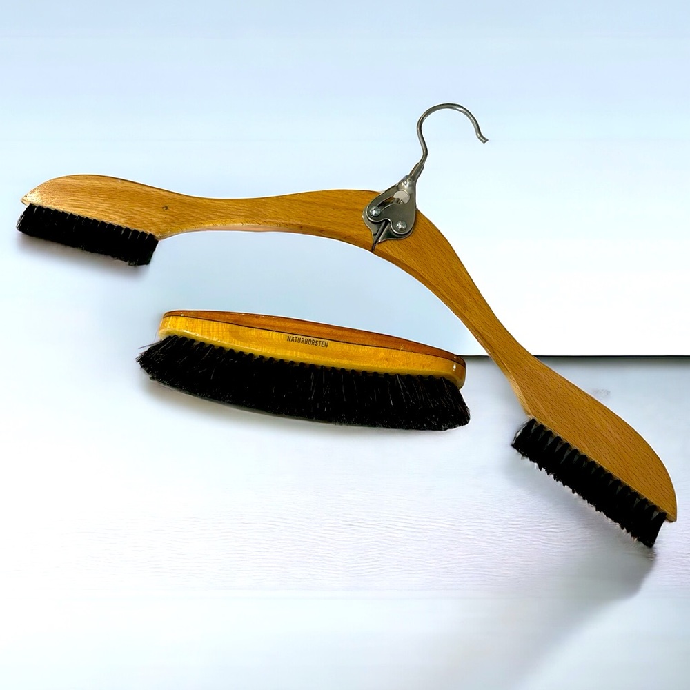 Vintage Habberdasher’s Boar Bristle Clothing Brush and Travel Hanger